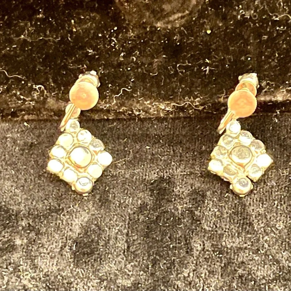 Vintage 1950s Rhinestone Crystal Drop Dangle Earrings Silver Tone Screw Back